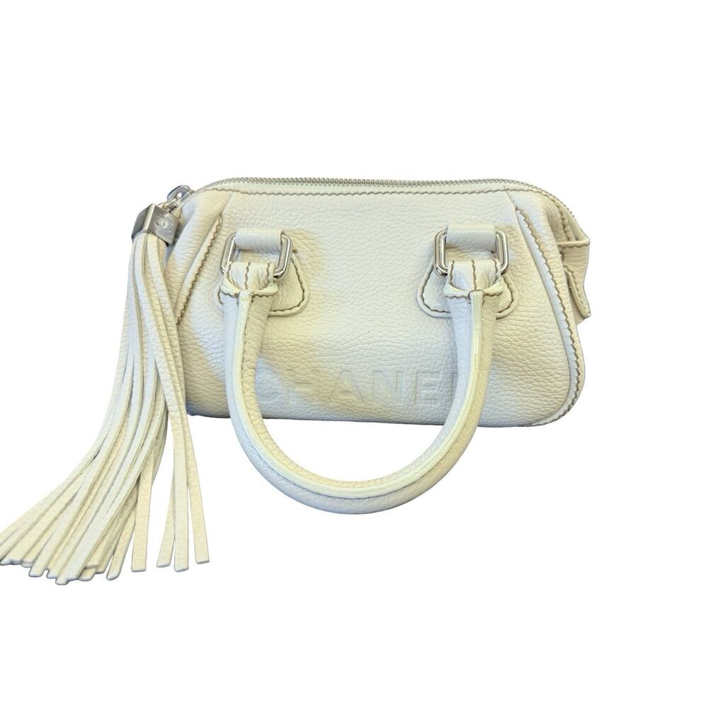 Vintage Chanel Small LAX Bowler Bag Pebbled Leather Silver Tassel Very Good - Picture 2 of 13